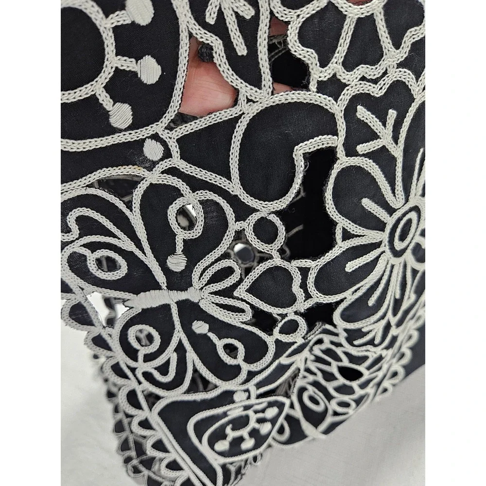 Carlisle Black Linen Cotton Floral Eyelet Embroidered‎ Scalloped Pencil Skirt 8